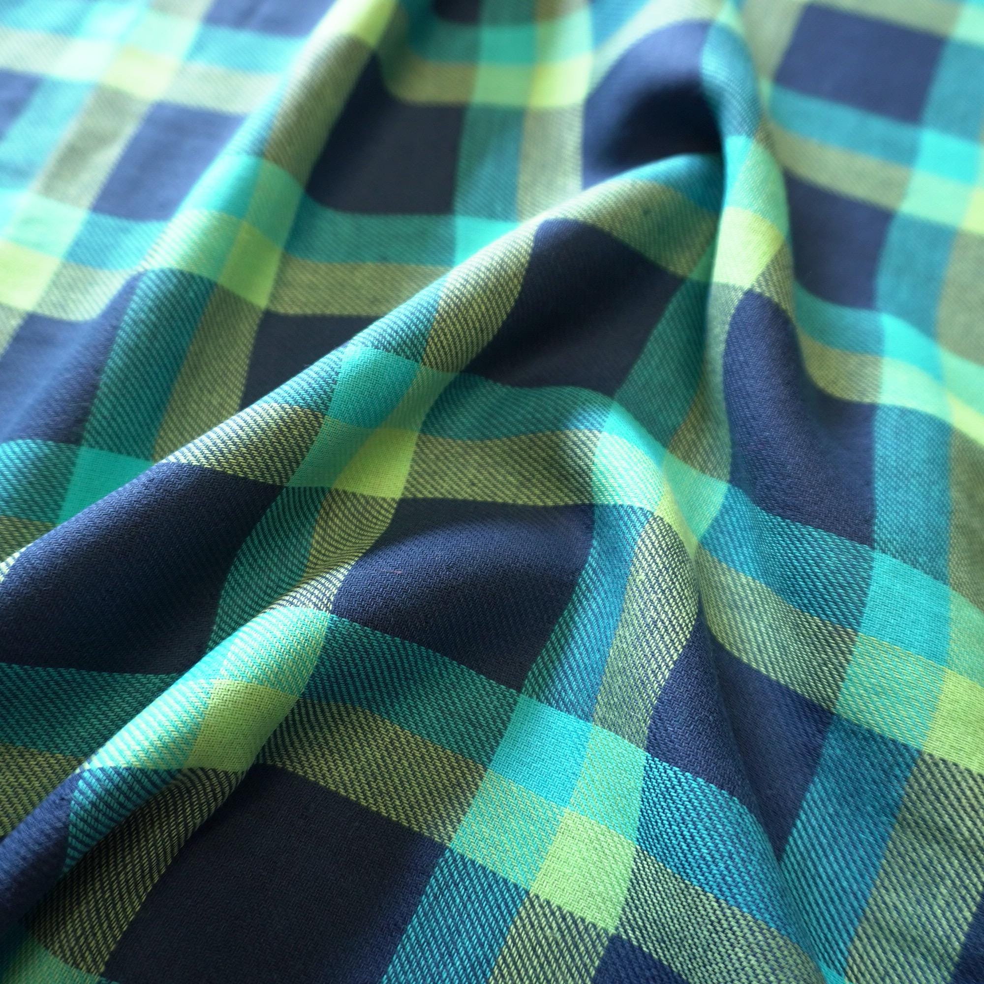 Reversible Brushed Cotton Double Gauze – Navy & Teal Gingham Checks Tartan