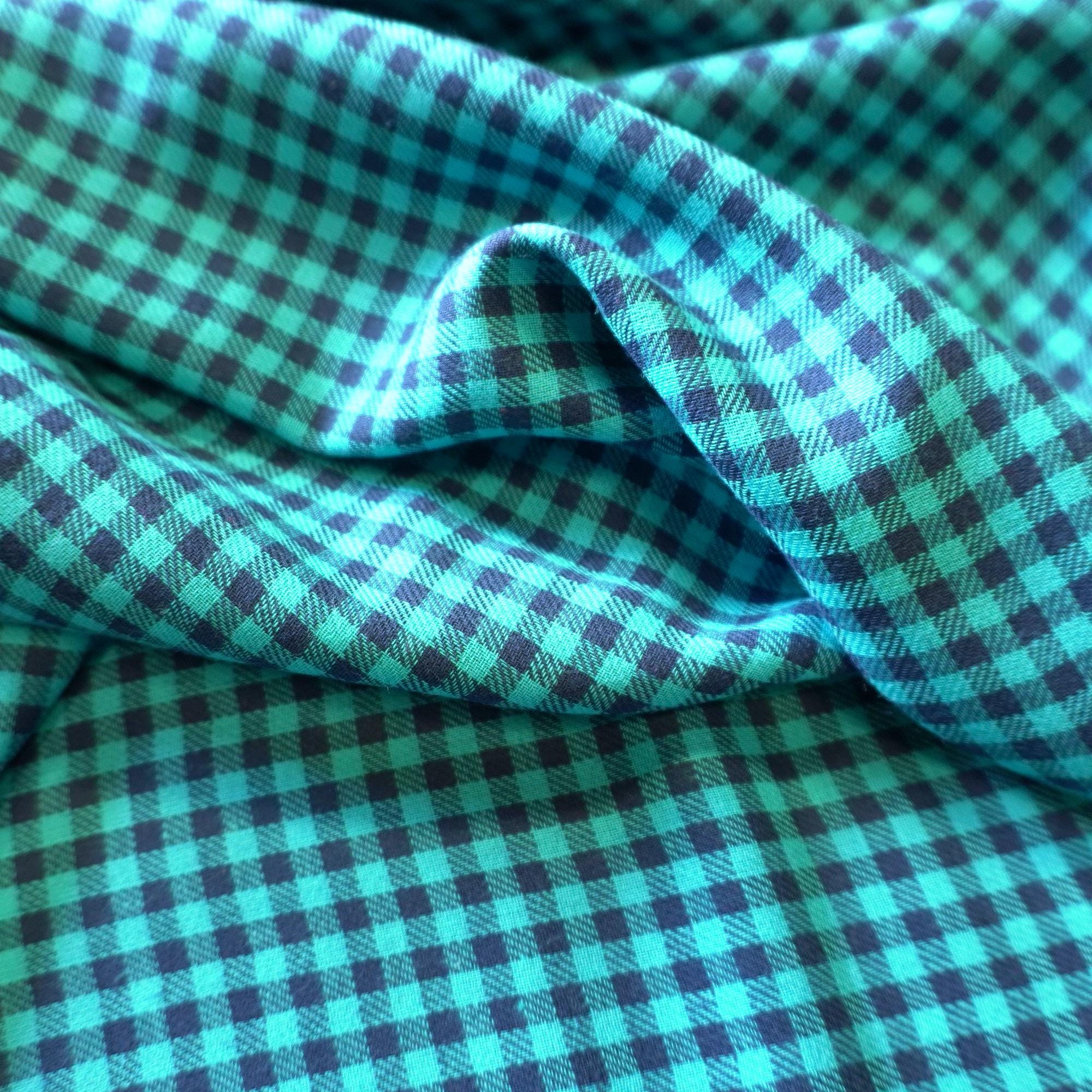 Reversible Brushed Cotton Double Gauze – Navy & Teal Gingham Checks Tartan