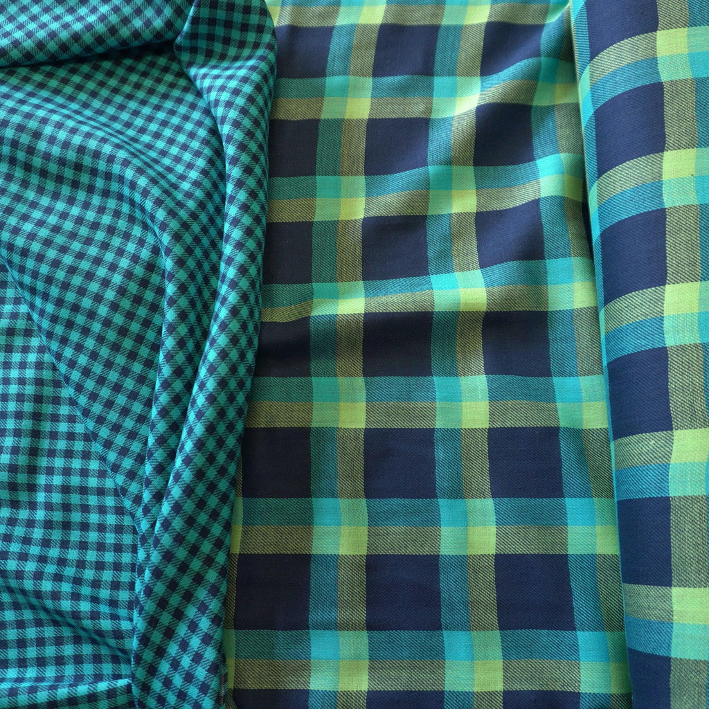 Reversible Brushed Cotton Double Gauze – Navy & Teal Gingham Checks Tartan