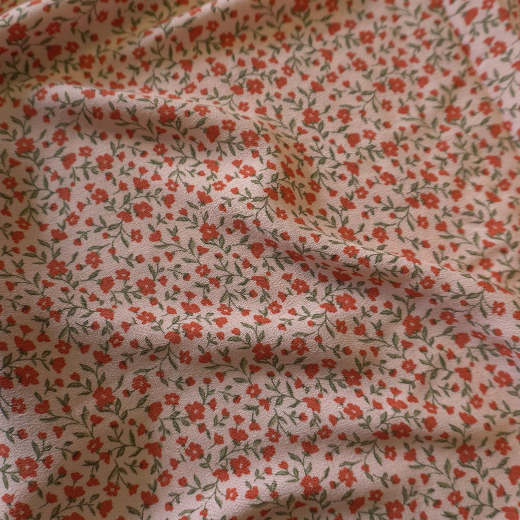 Blush Pink Ditsy Floral Tencel Crepe Fabric