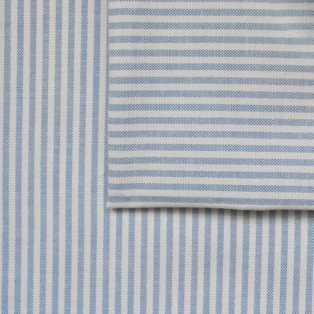 Organic Cotton Oxford with Stretch - Blue Stripe - indilisi