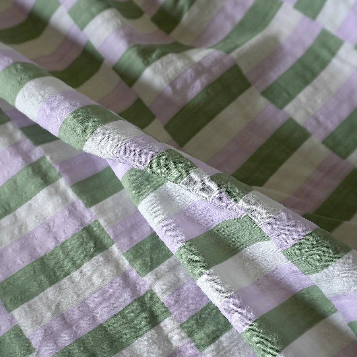 Sage & Lavender Stripe Seersucker – 100% Cotton, 140cm Wide
