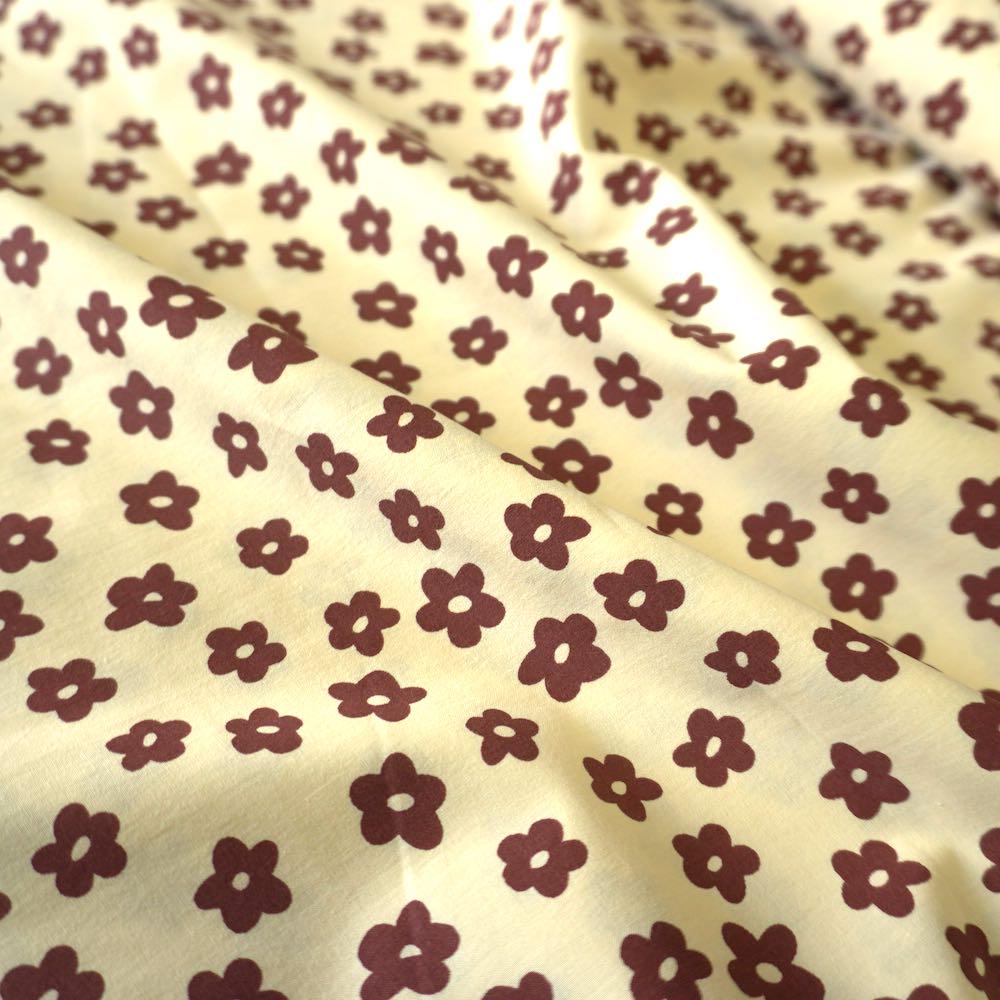 Brown Daisy flower cotton poplin fabric