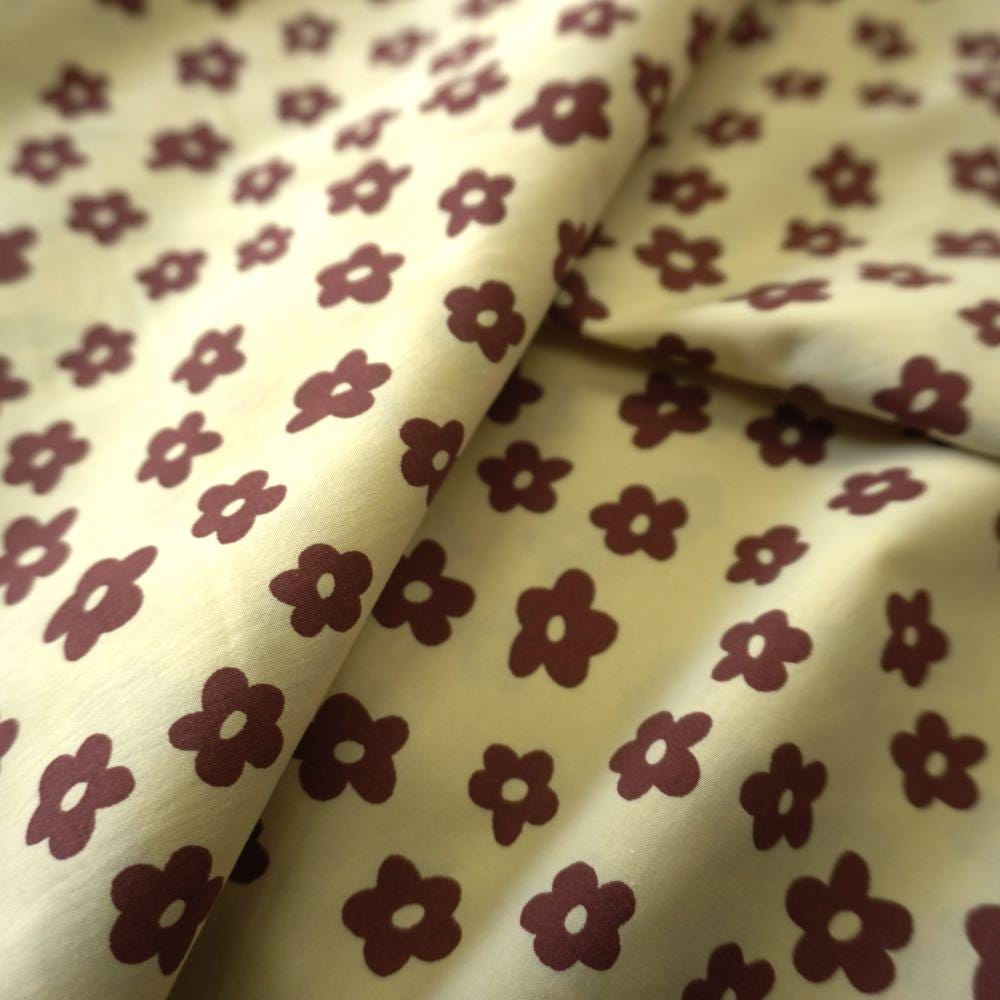 Brown Daisy flower cotton poplin fabric