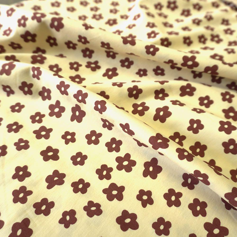 Brown Daisy flower cotton poplin fabric