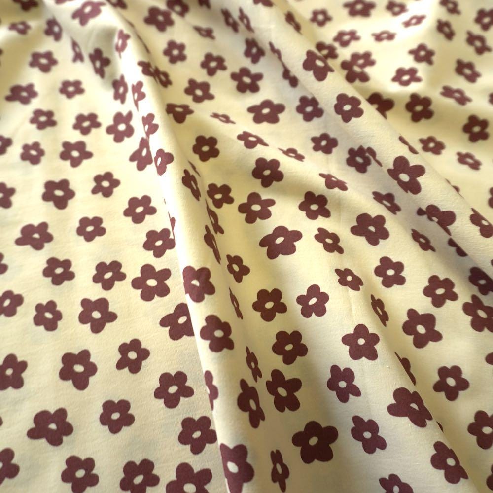 Brown Daisy flower cotton poplin fabric