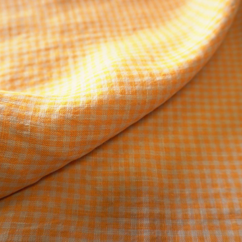 Washed Yarn dyed Linen gingham - Orange