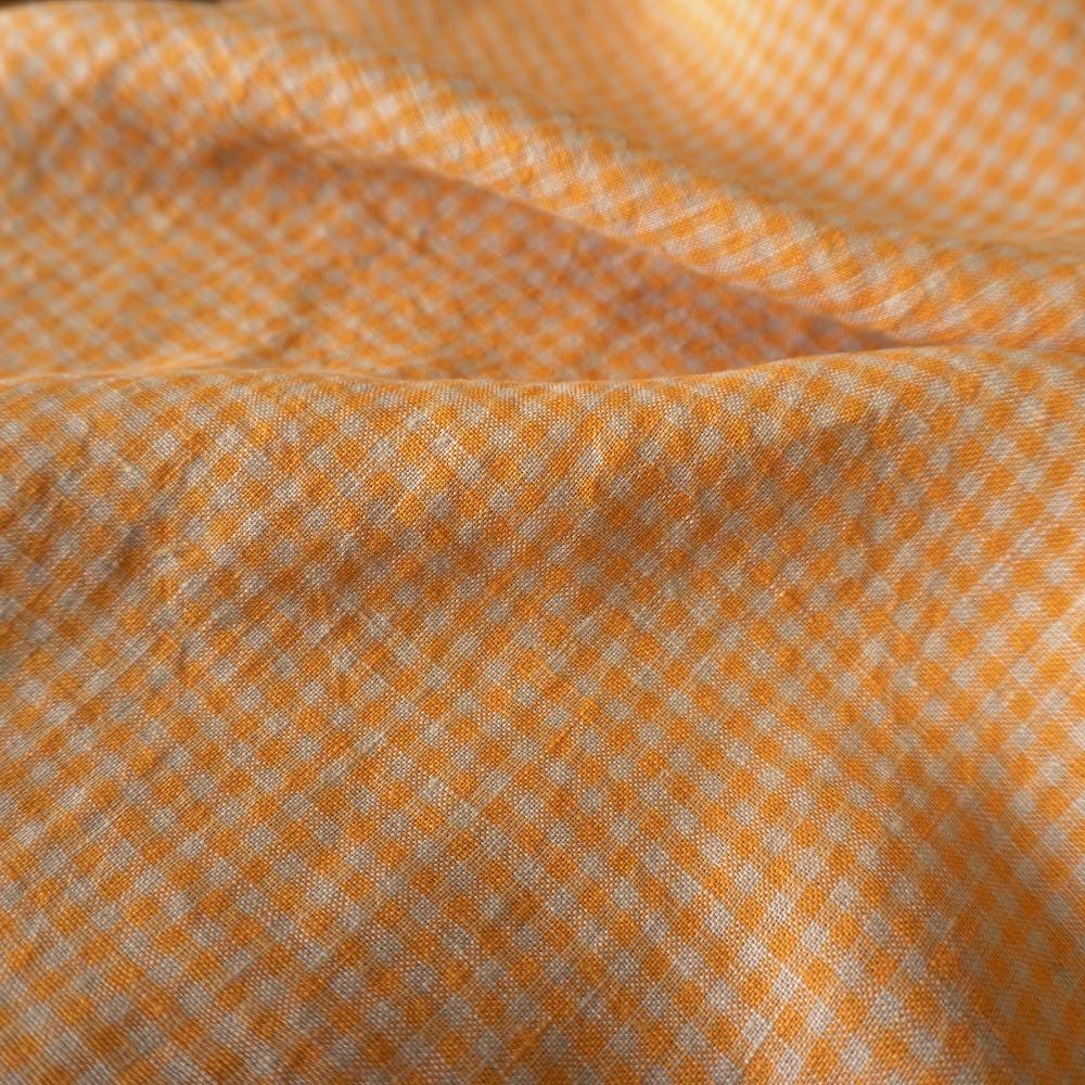 Washed Yarn dyed Linen gingham - Orange