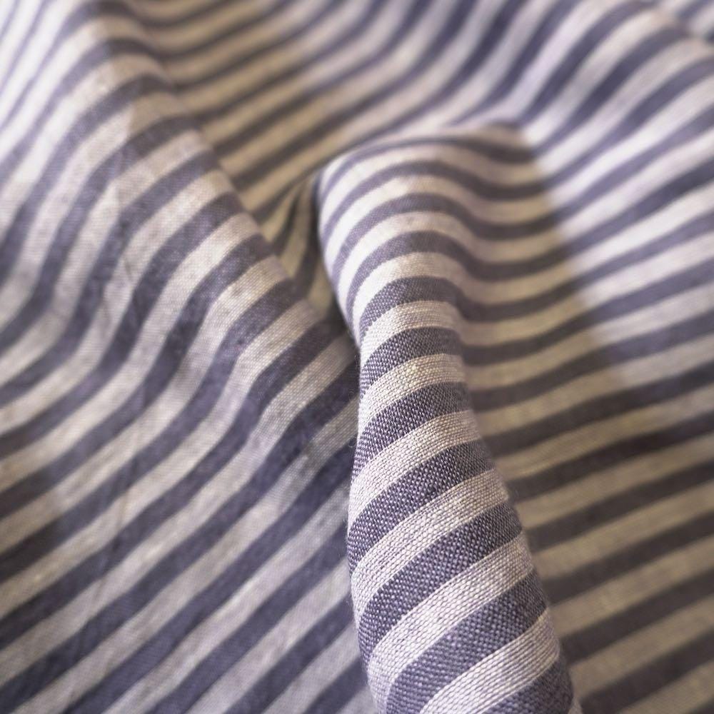 Washed Yarn dyed Linen Stripe - Navy