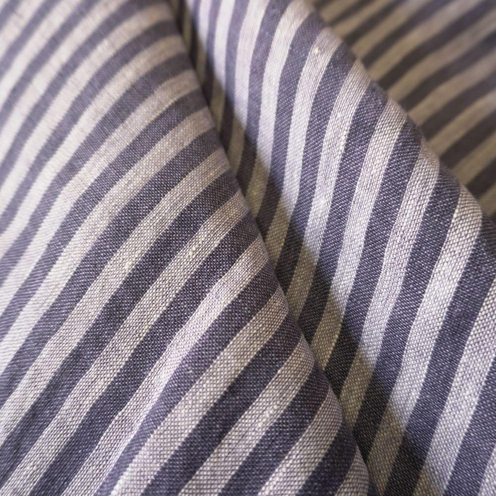 Washed Yarn dyed Linen Stripe - Navy