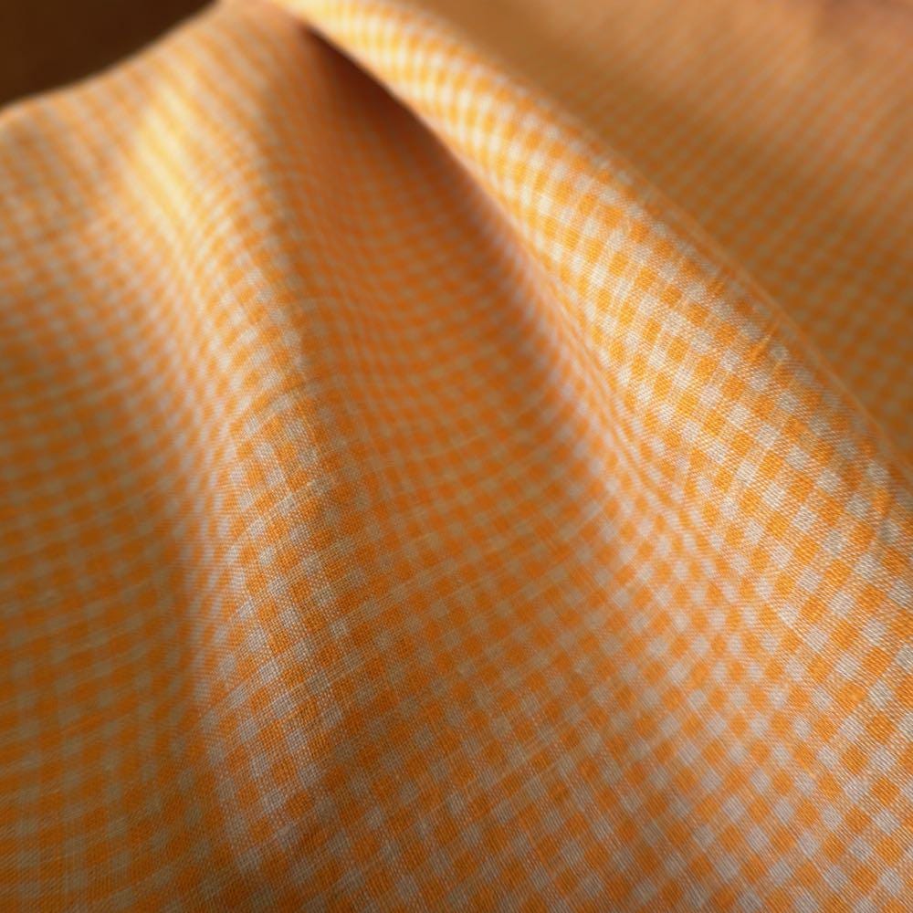 Washed Yarn dyed Linen gingham - Orange