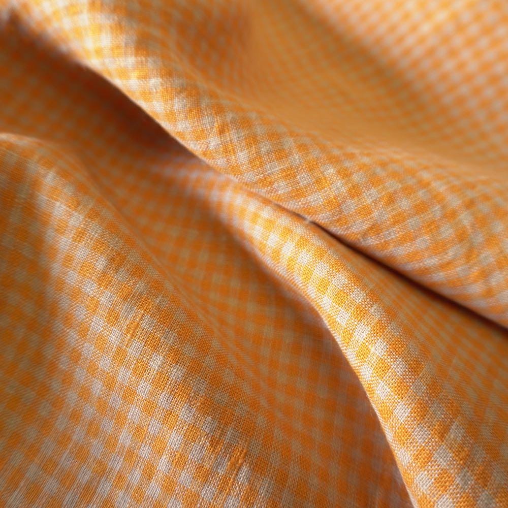 Washed Yarn dyed Linen gingham - Orange