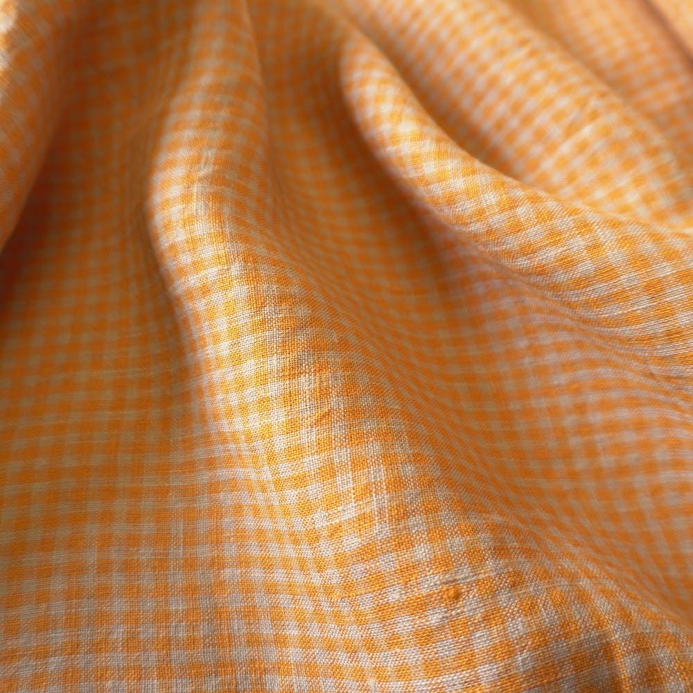 Washed Yarn dyed Linen gingham - Orange