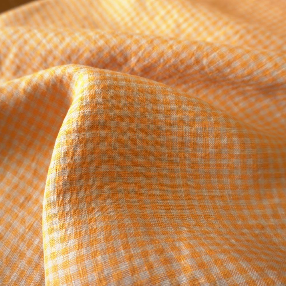 Washed Yarn dyed Linen gingham - Orange