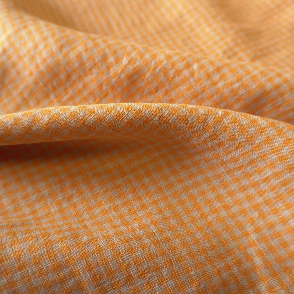 Washed Yarn dyed Linen gingham - Orange