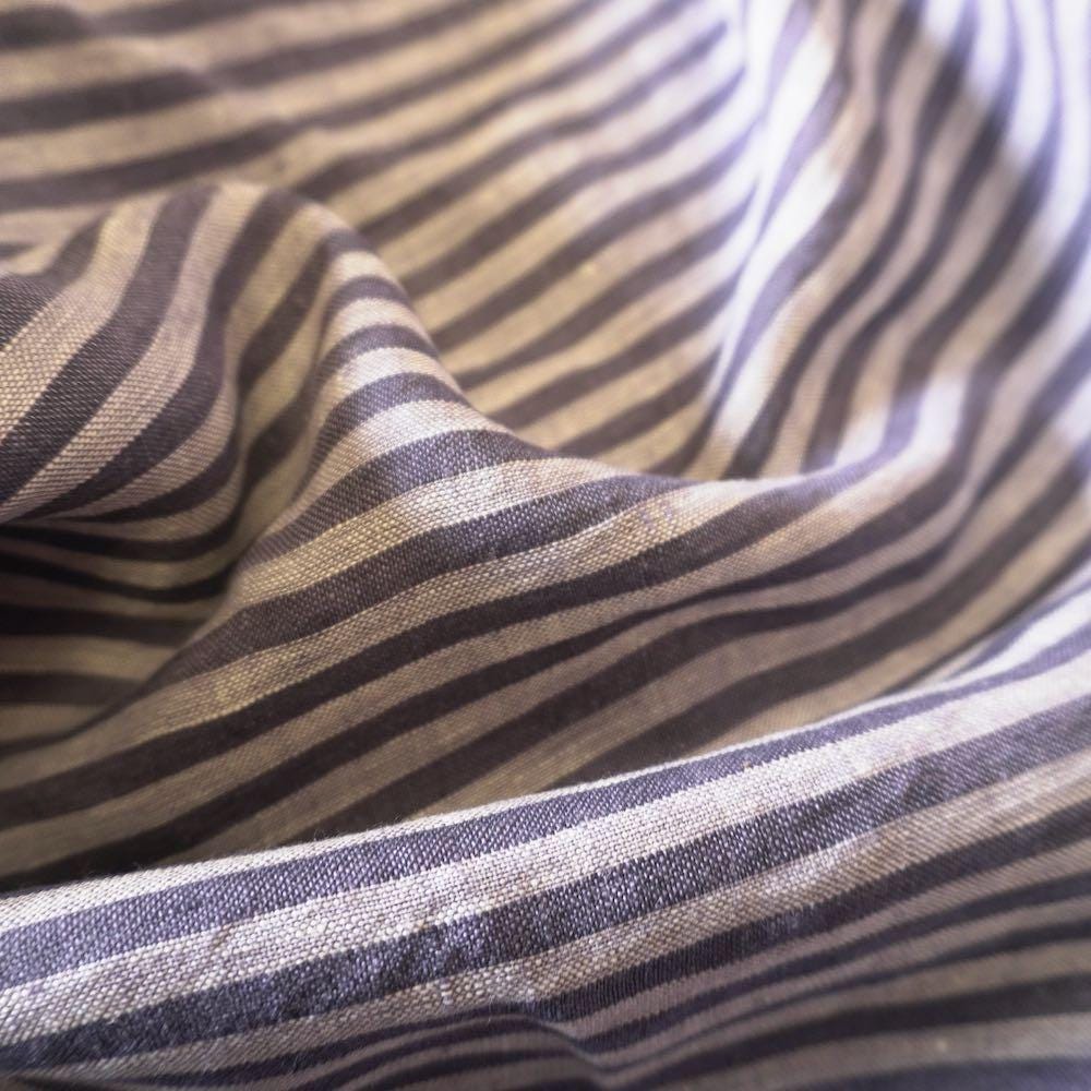 Washed Yarn dyed Linen Stripe - Navy