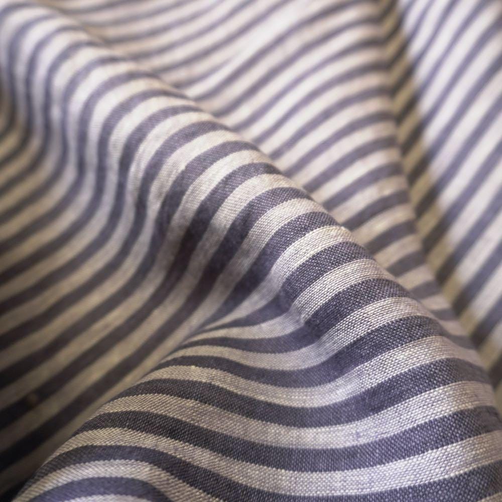 Washed Yarn dyed Linen Stripe - Navy