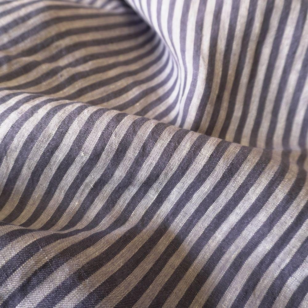 Washed Yarn dyed Linen Stripe - Navy