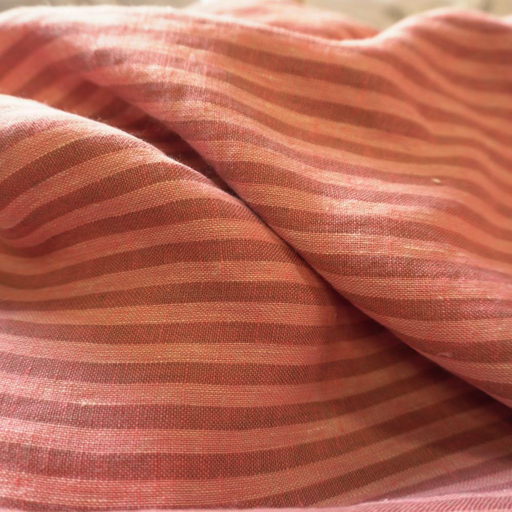 Washed Yarn dyed Linen Stripe - Pink