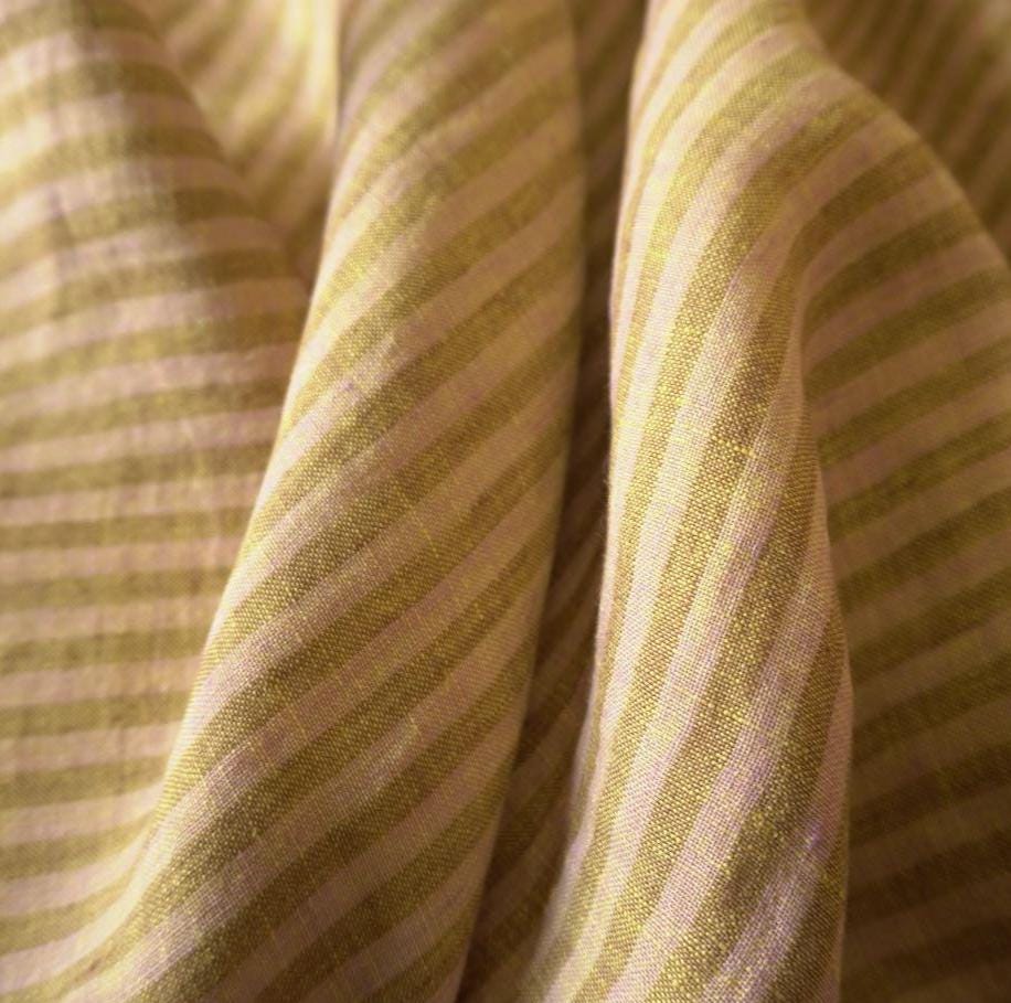 Washed Yarn dyed Linen Stripe - Pistachio