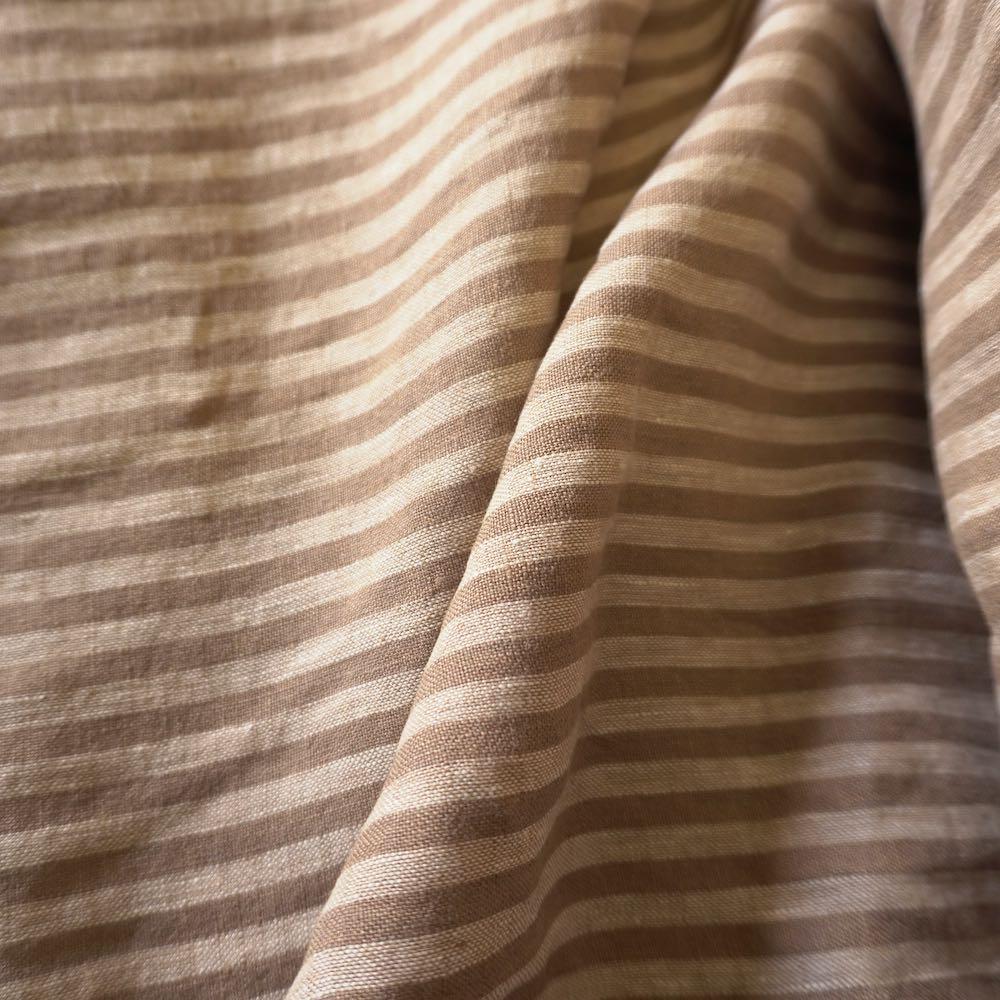 Washed Yarn dyed Linen Stripe - Beige
