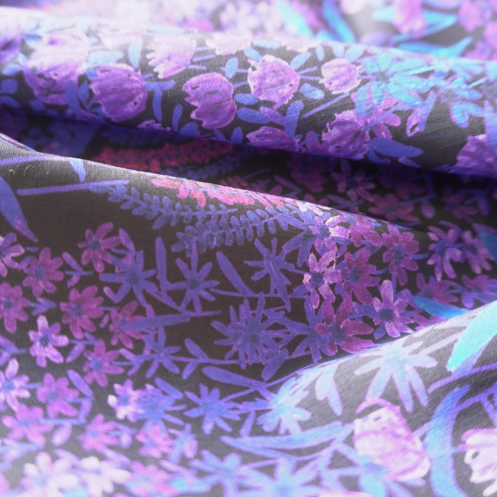 Midnight Bloom Purple Floral Cotton Poplin Fabric