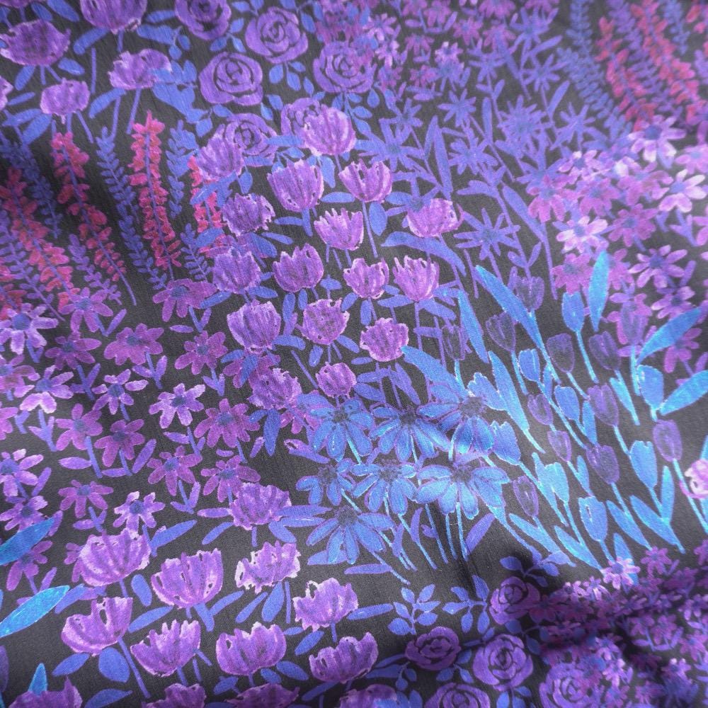 Midnight Bloom Purple Floral Cotton Poplin Fabric