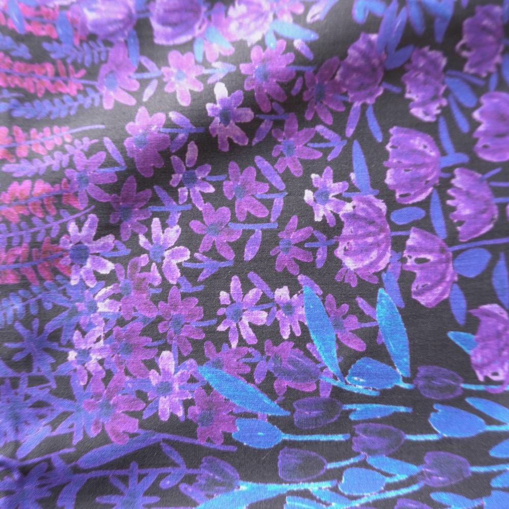 Midnight Bloom Purple Floral Cotton Poplin Fabric