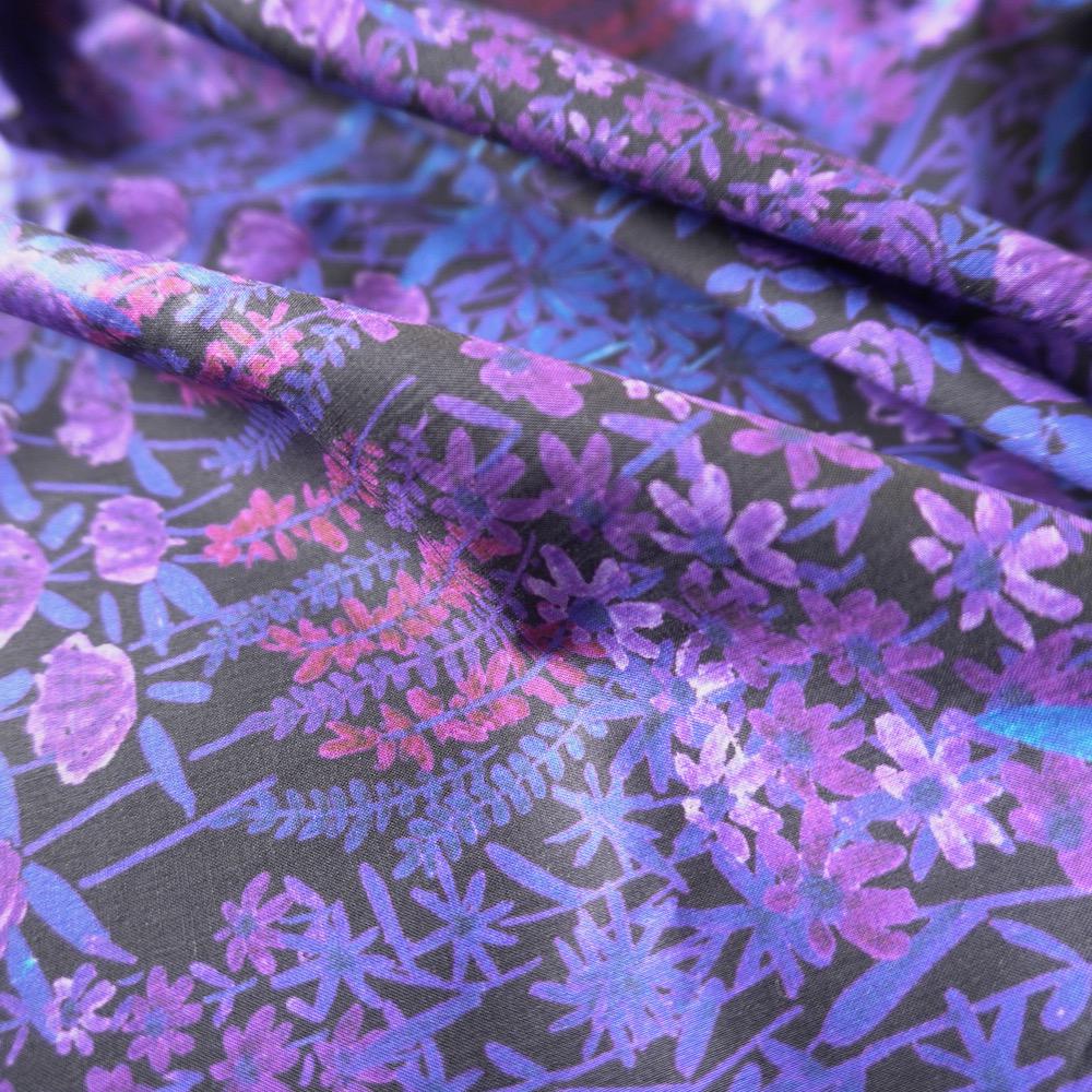 Midnight Bloom Purple Floral Cotton Poplin Fabric