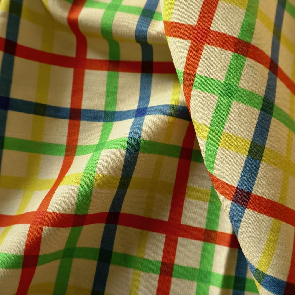 Rainbow Grid Cotton Canvas - Bold Check Print
