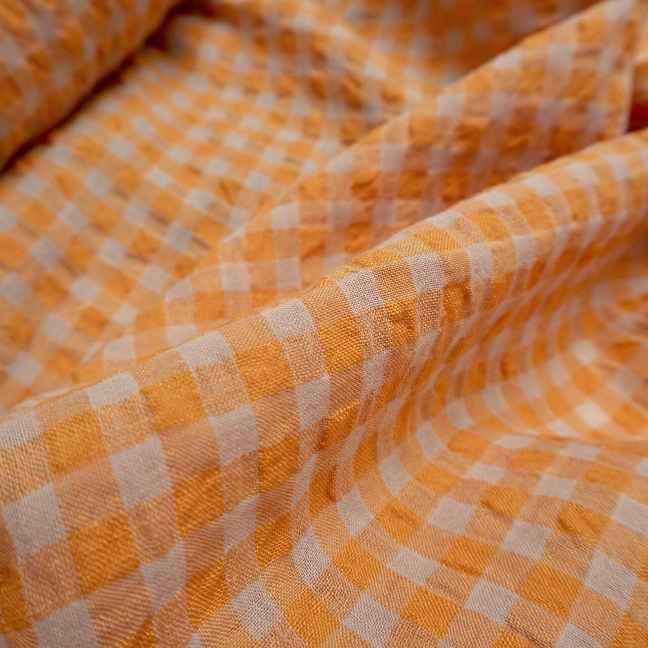 Yarn dyed Linen crinkled gingham – Orange