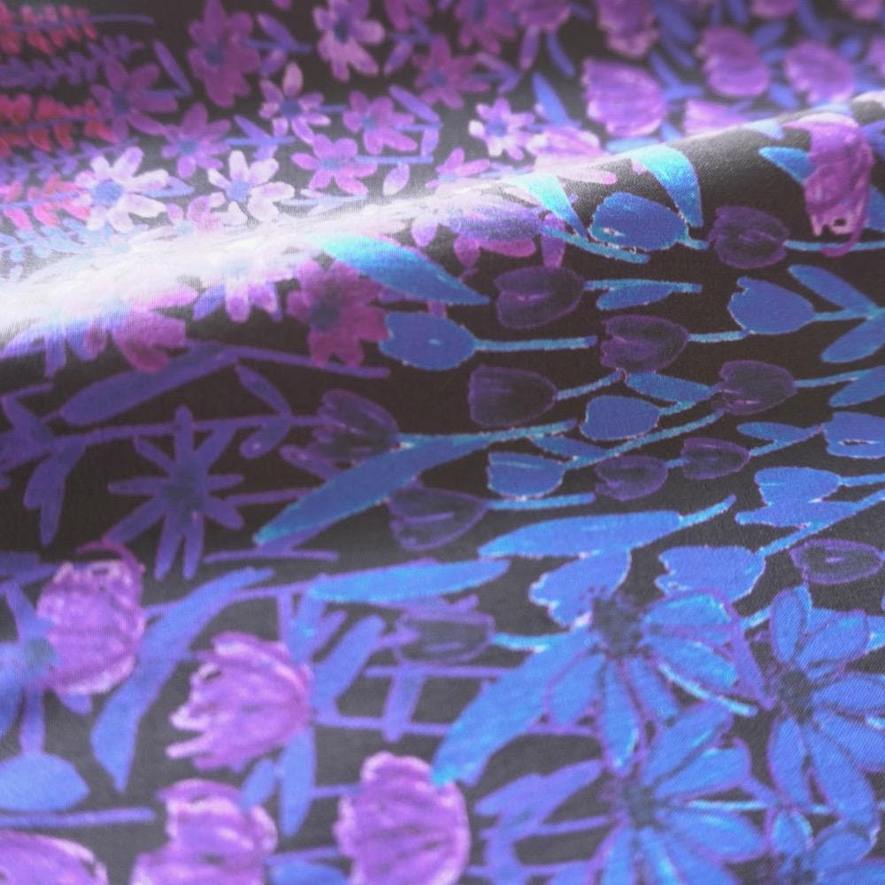 Midnight Bloom Purple Floral Cotton Poplin Fabric