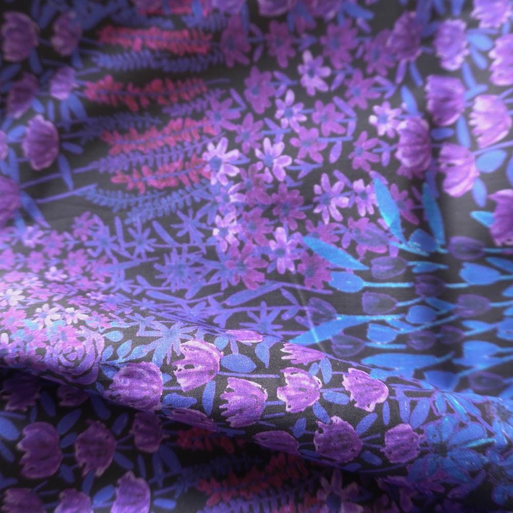 Midnight Bloom Purple Floral Cotton Poplin Fabric