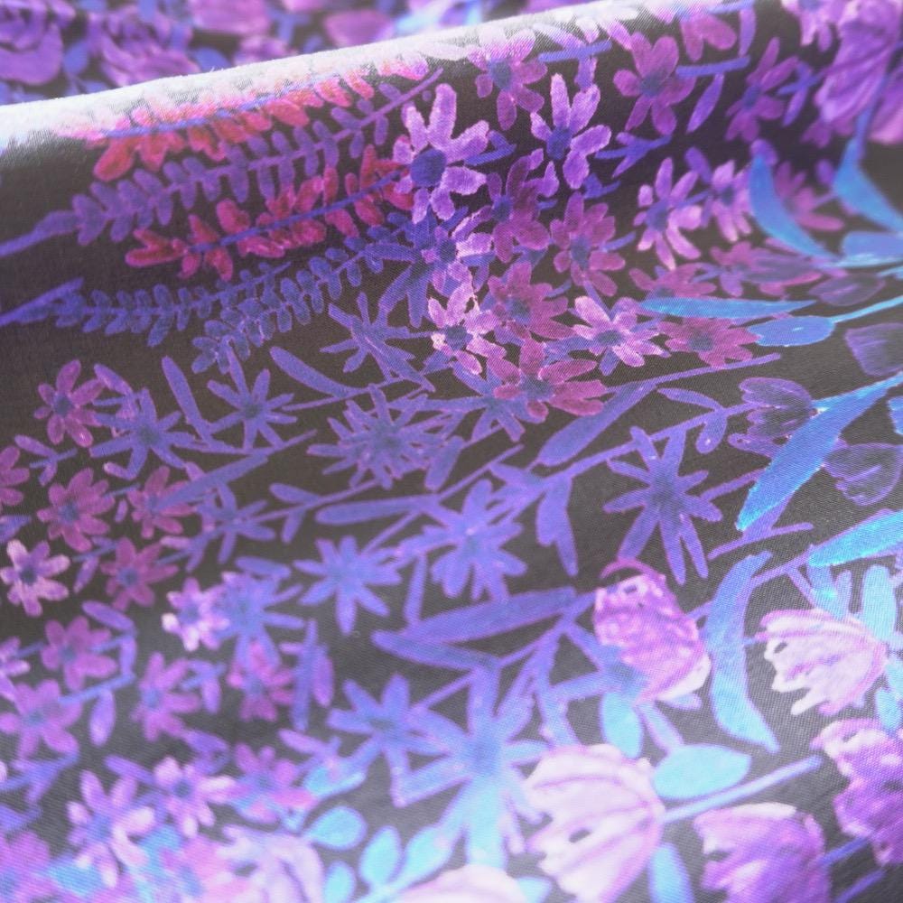 Midnight Bloom Purple Floral Cotton Poplin Fabric