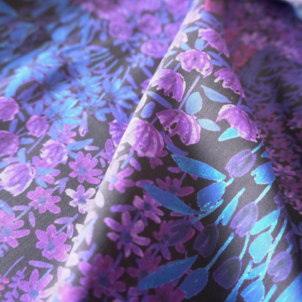 Midnight Bloom Purple Floral Cotton Poplin Fabric