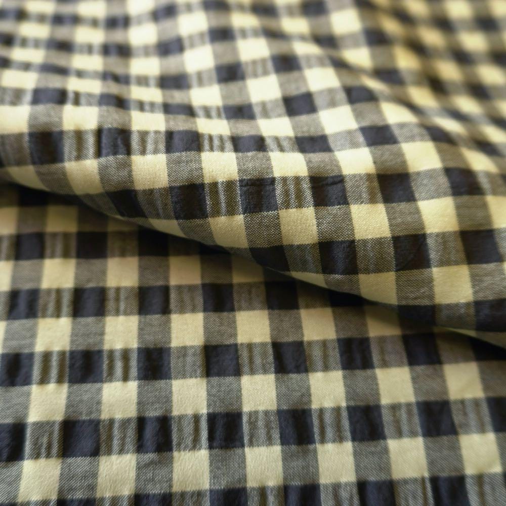 Yarn dyed cotton gingham bubble fabric - Black Yellow