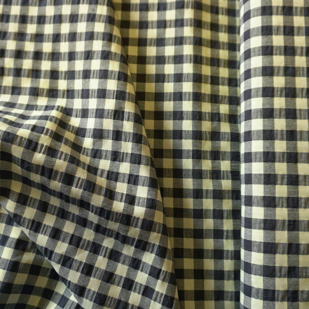 Yarn dyed cotton gingham bubble fabric - Black Yellow