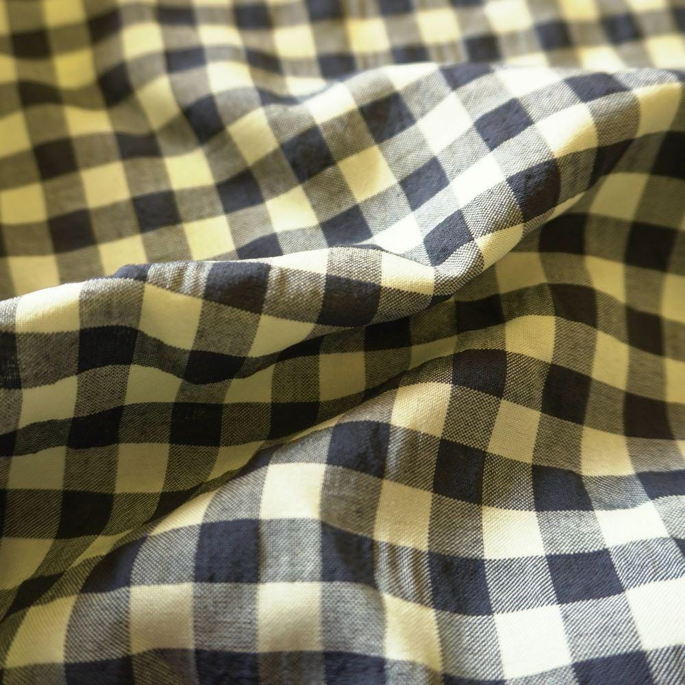 Yarn dyed cotton gingham bubble fabric - Black Yellow