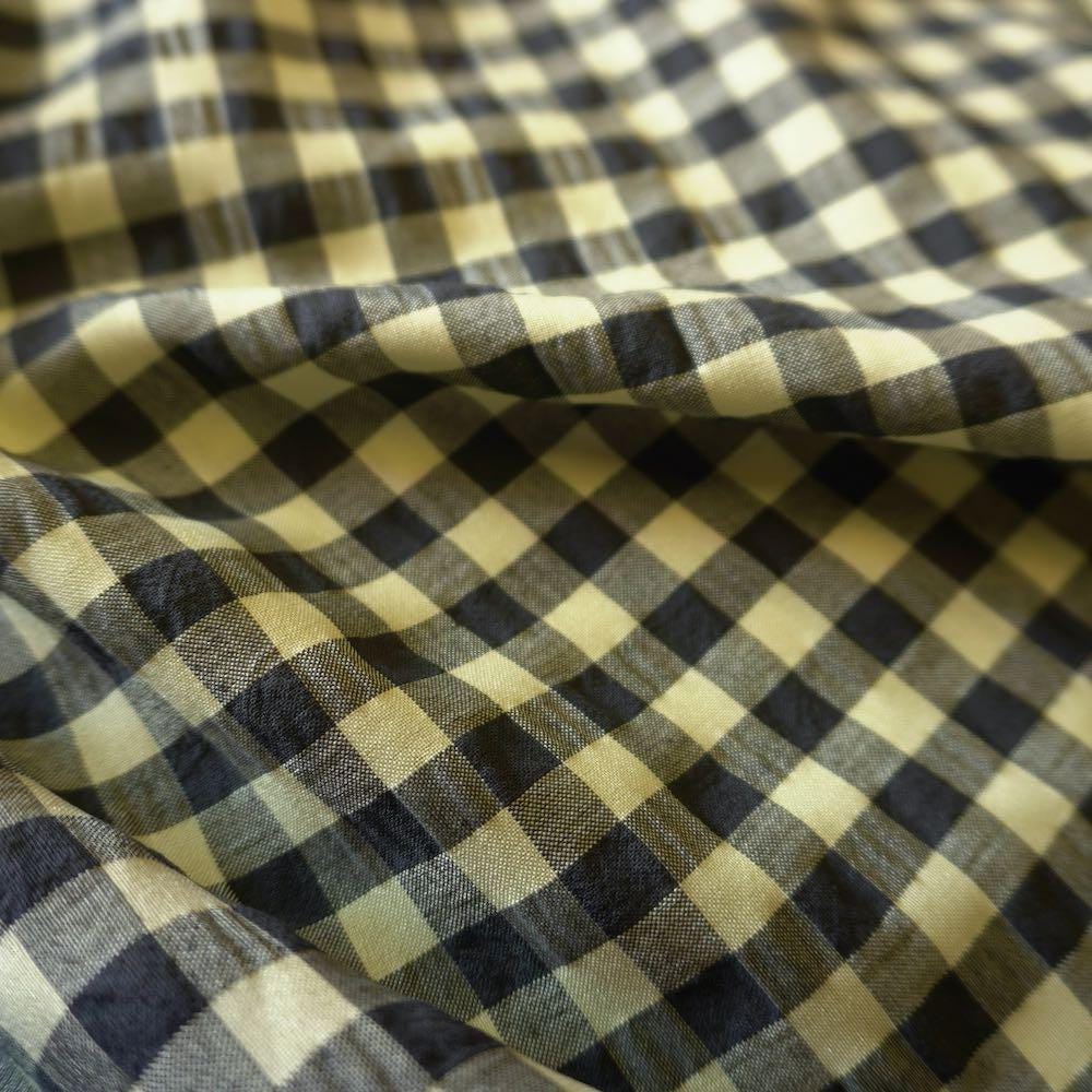 Yarn dyed cotton gingham bubble fabric - Black Yellow