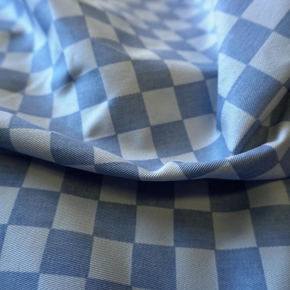 Cotton Canvas Checker board - Cornflower Blue