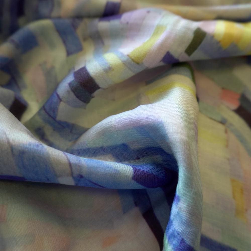 Pastel Painterly Print Tencel Linen Blend Fabric