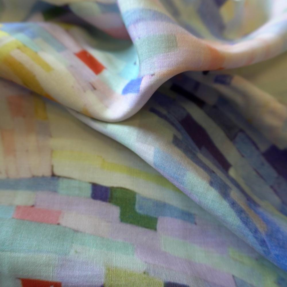 Pastel Painterly Print Tencel Linen Blend Fabric