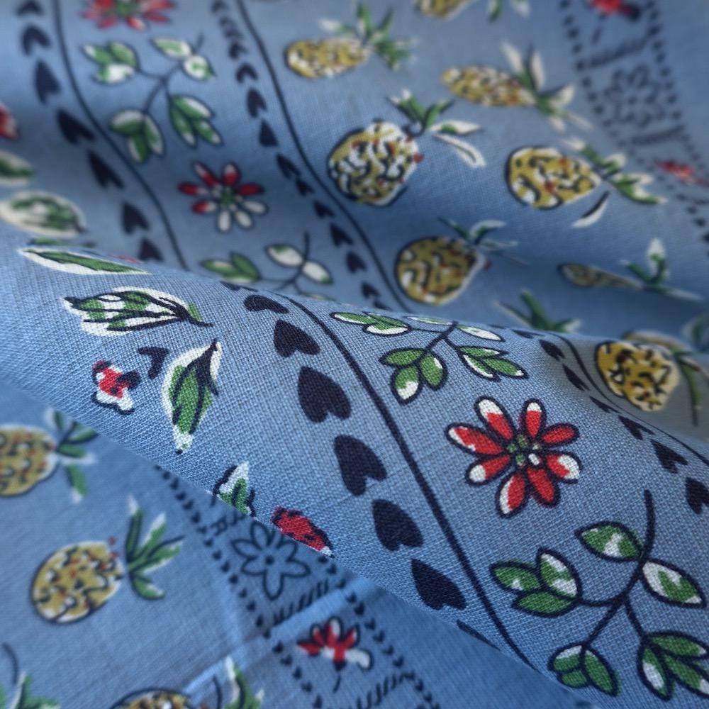 Provençal Pineapple Horizontal Stripe - 2 Way Stretch - Blue