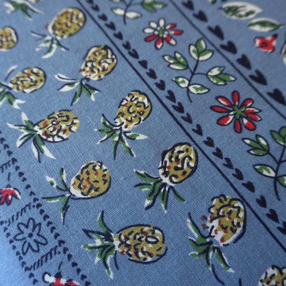 Provençal Pineapple Horizontal Stripe - 2 Way Stretch - Blue