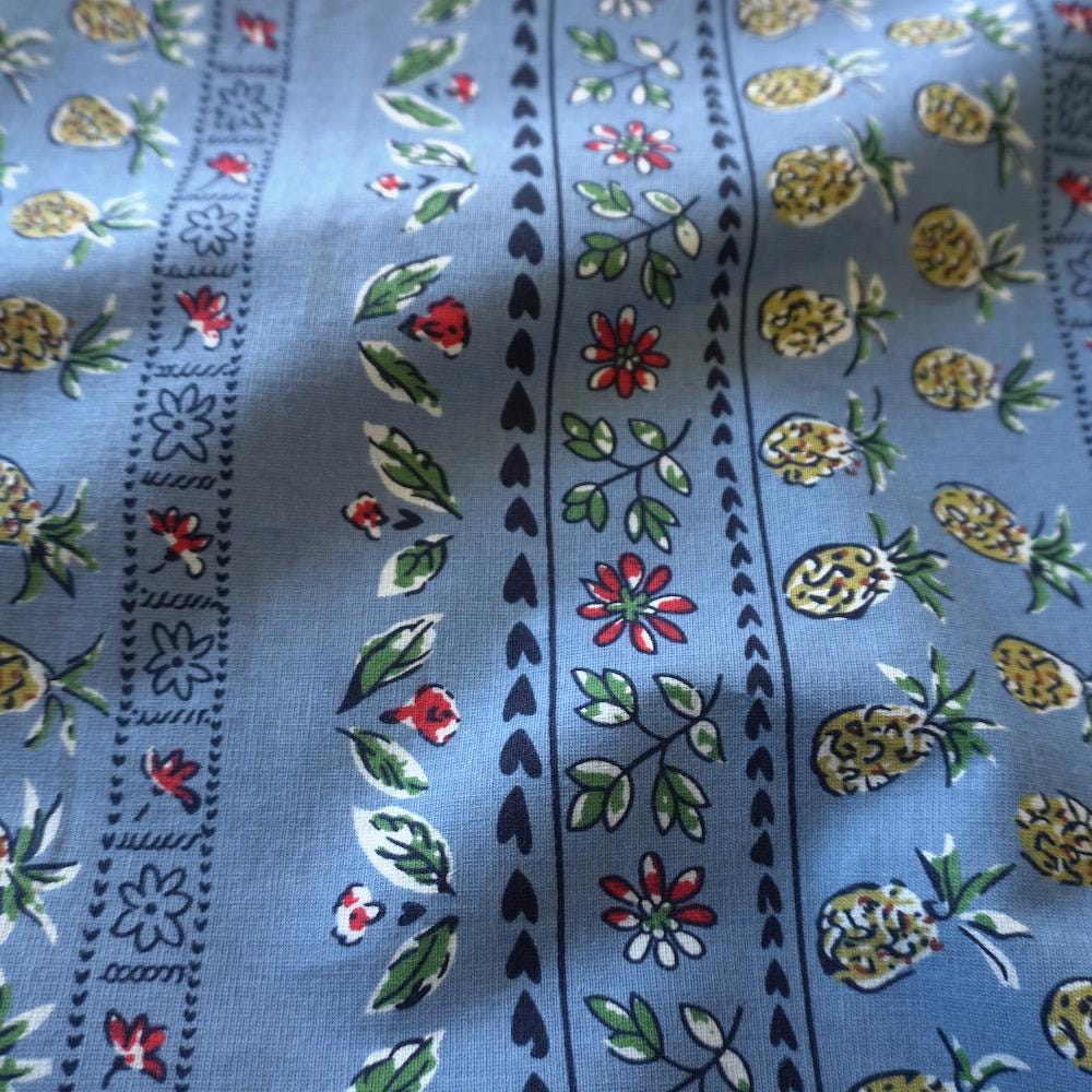 Provençal Pineapple Horizontal Stripe - 2 Way Stretch - Blue