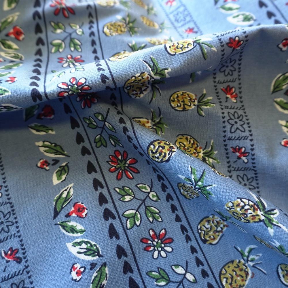 Provençal Pineapple Horizontal Stripe - 2 Way Stretch - Blue
