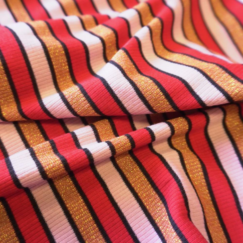 Pink and Red Rib Knit Jersey – Viscose Cotton Lurex Mixed