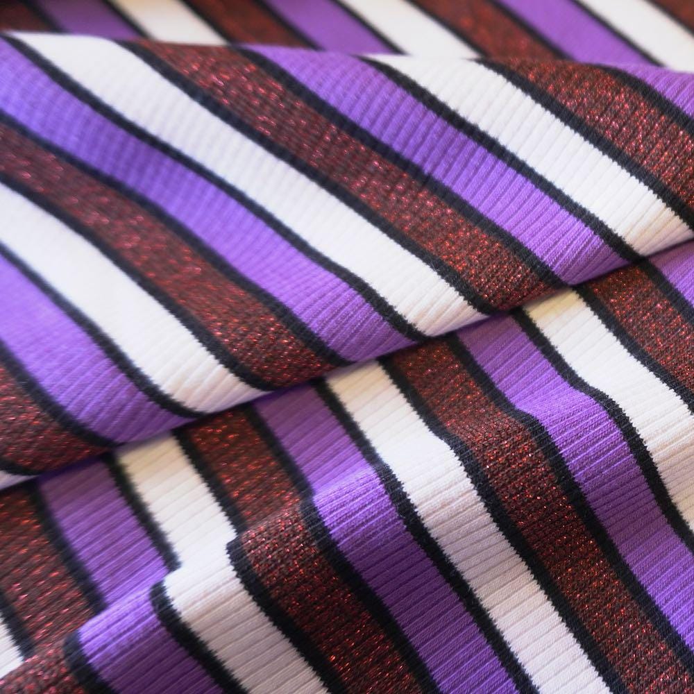 Pink and Red Rib Knit Jersey – Viscose Cotton Lurex Mixed