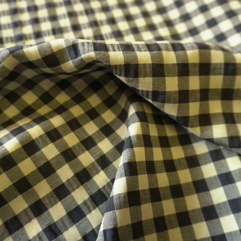 Yarn dyed cotton gingham bubble fabric - Black Yellow