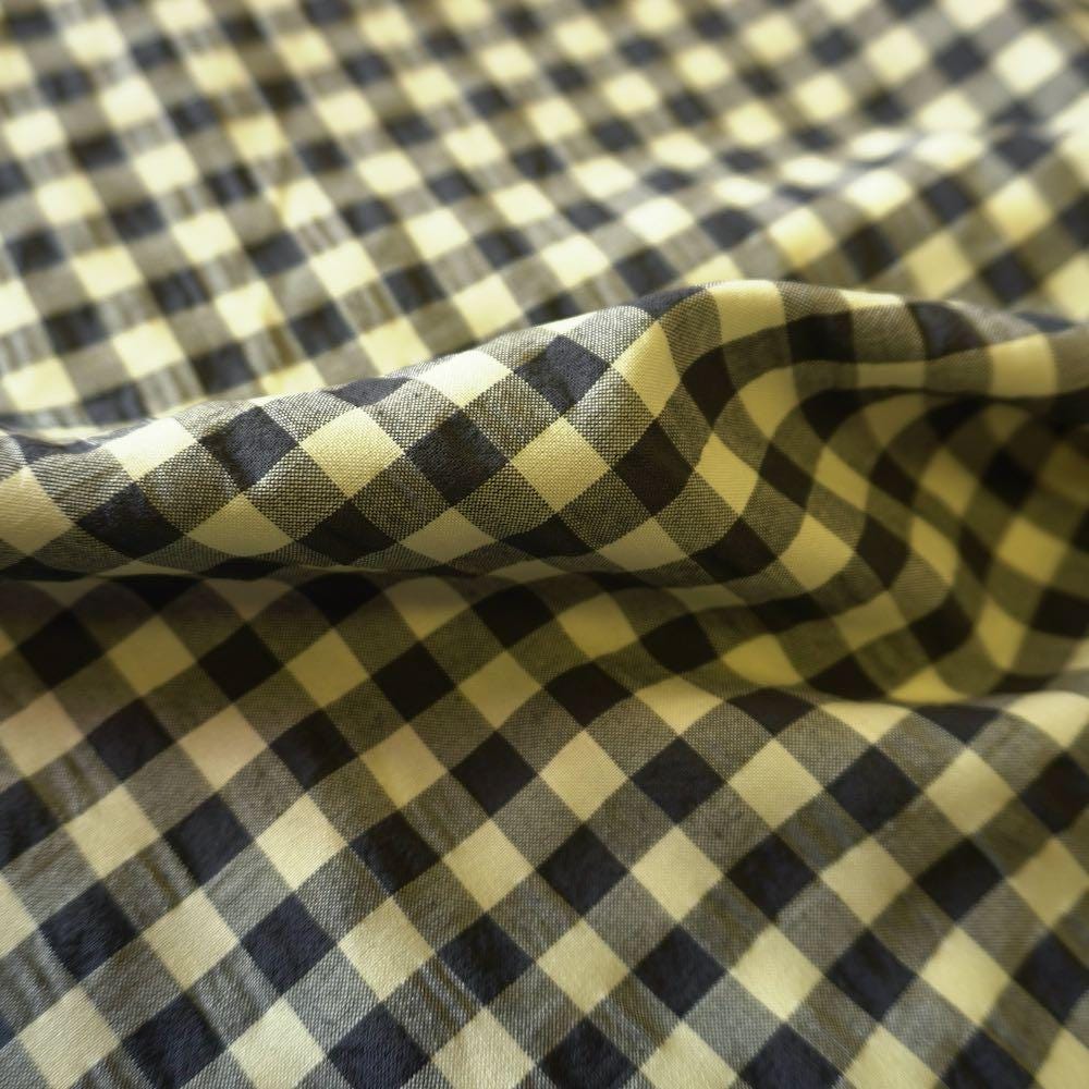 Yarn dyed cotton gingham bubble fabric - Black Yellow
